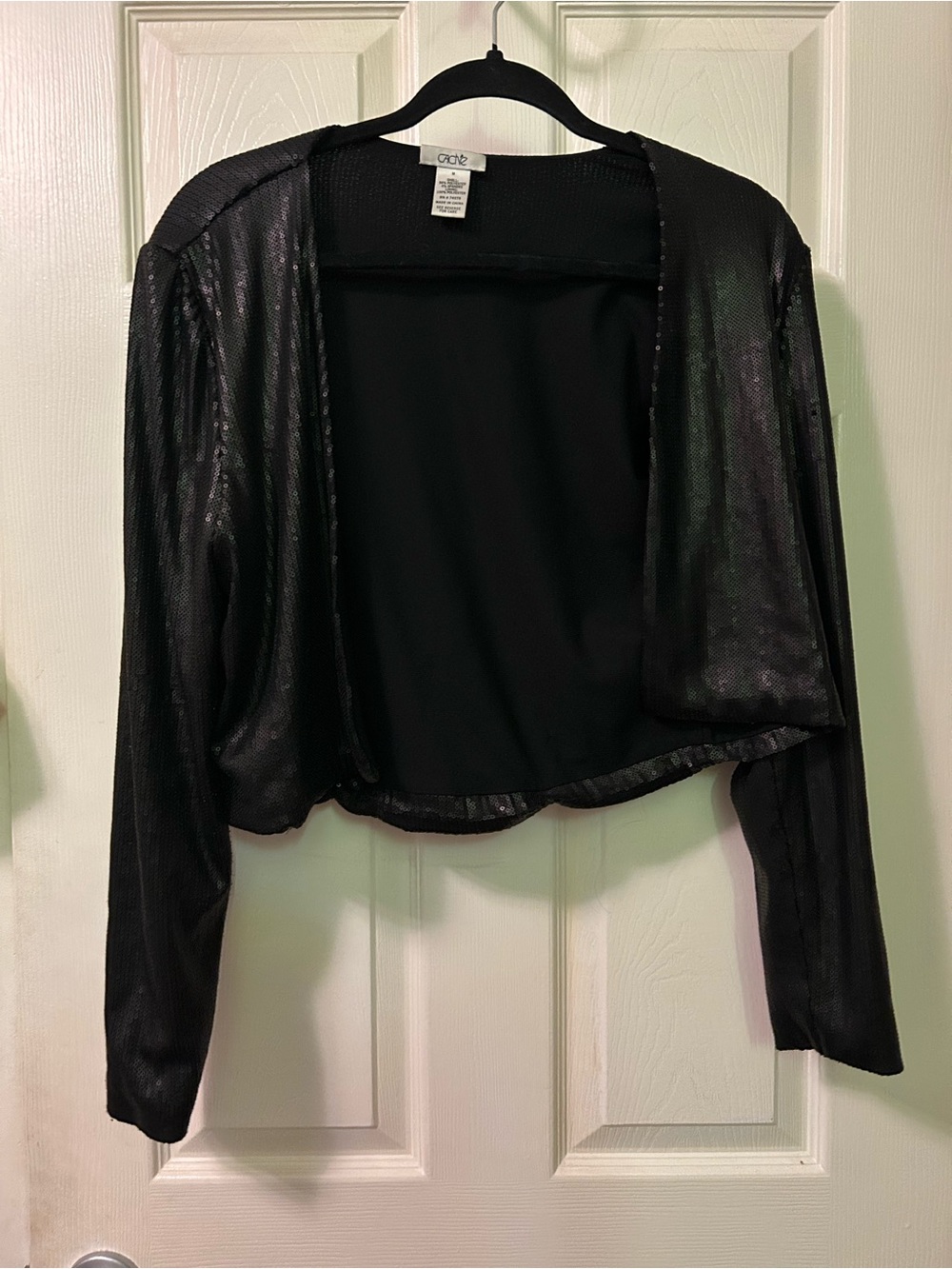 Cache Black Shimmer Cropped Open-Front Bolero